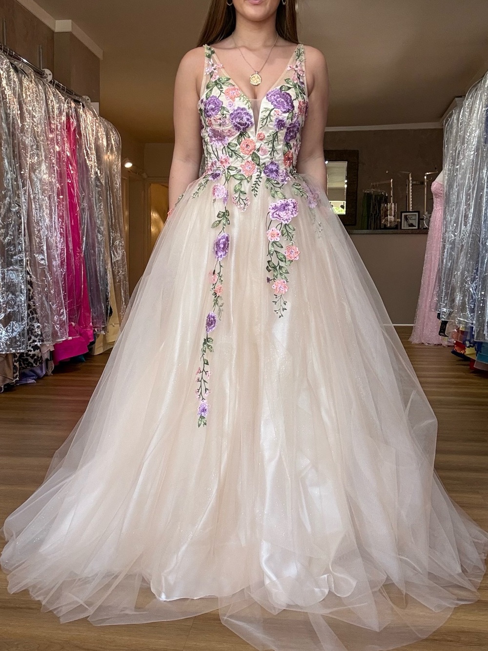Floral Embroidered A-Line Tulle Dress